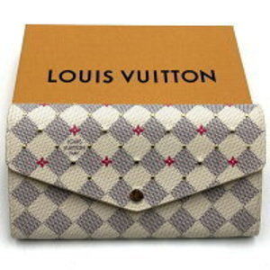 Louis Vuitton Portefeuille Sarah Flower Studs Bifold Wallet Azur White Beige